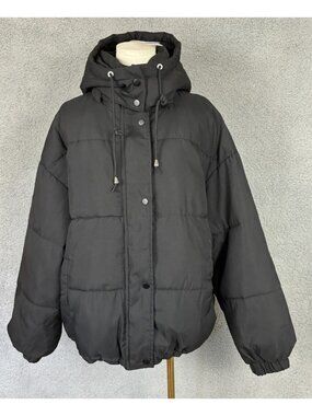 Wotozr Women's Insulated Winter Hooded Quilted Puffer Jacket Black Large NWT